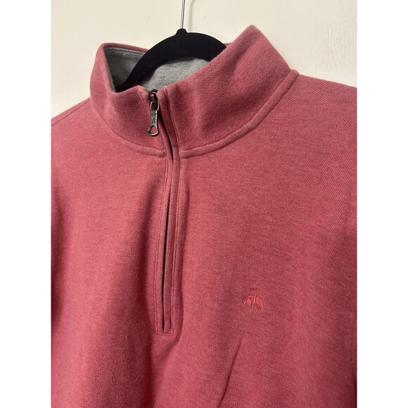 Brooks Brother Mens 1/4 Zip Sweatshirt Salmon Knit Mock Neck Cotton Blend M - Picture 4 of 6